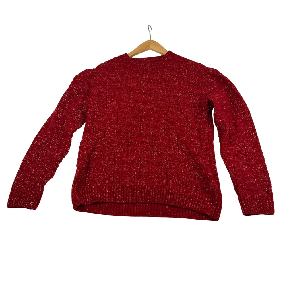 Weatherproof Vintage Red Metallic Shimmer Chenille Grid Sweater Womens Large‎ L